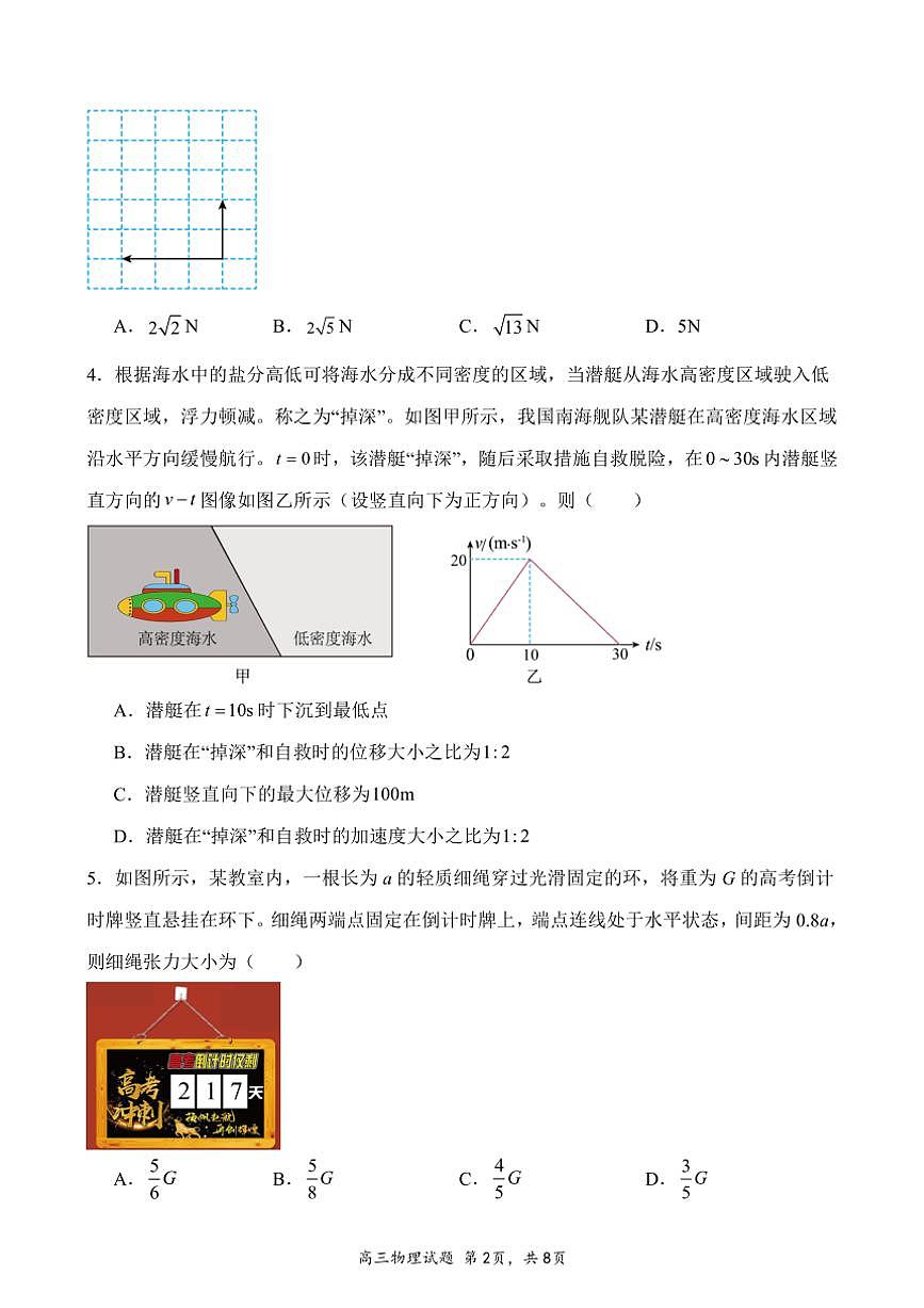 [物理]河南省項城市第三高級中學(xué)2024～2025學(xué)年高三上學(xué)期第一次段考月考試卷(有答案)第2頁