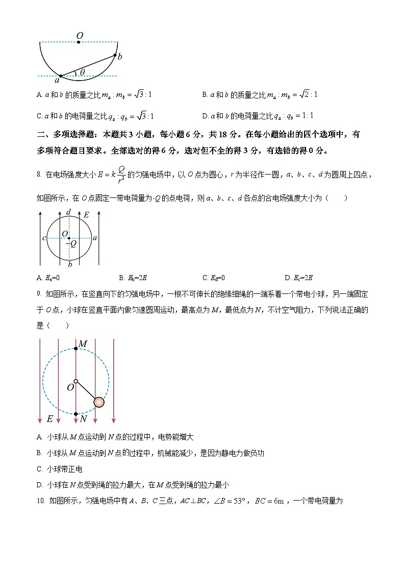 吉林省名校联盟2024-2025学年高二上学期9月联考物理试题 Word版无答案第3页