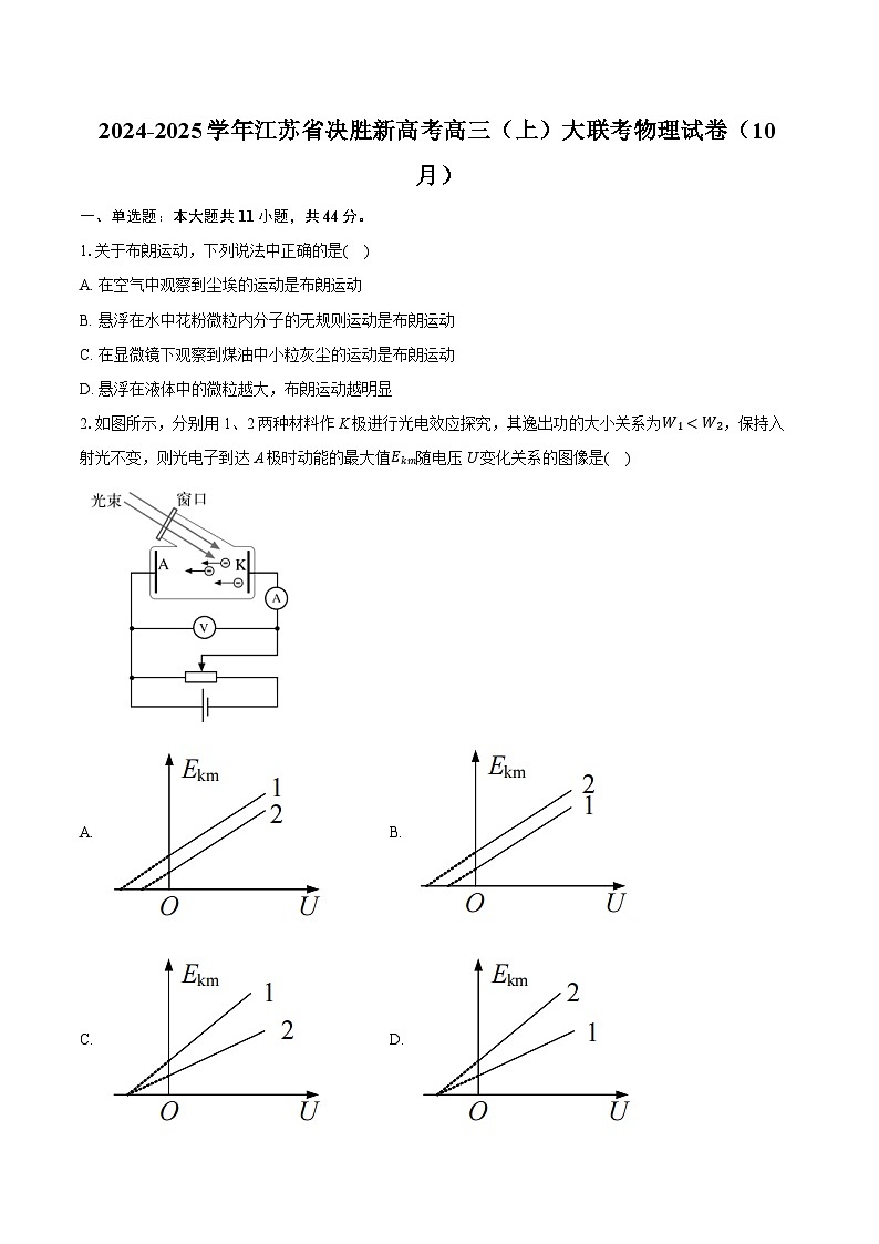 江苏省决胜新高考2024-2025学年高三上学期10月大联考物理试卷第1页