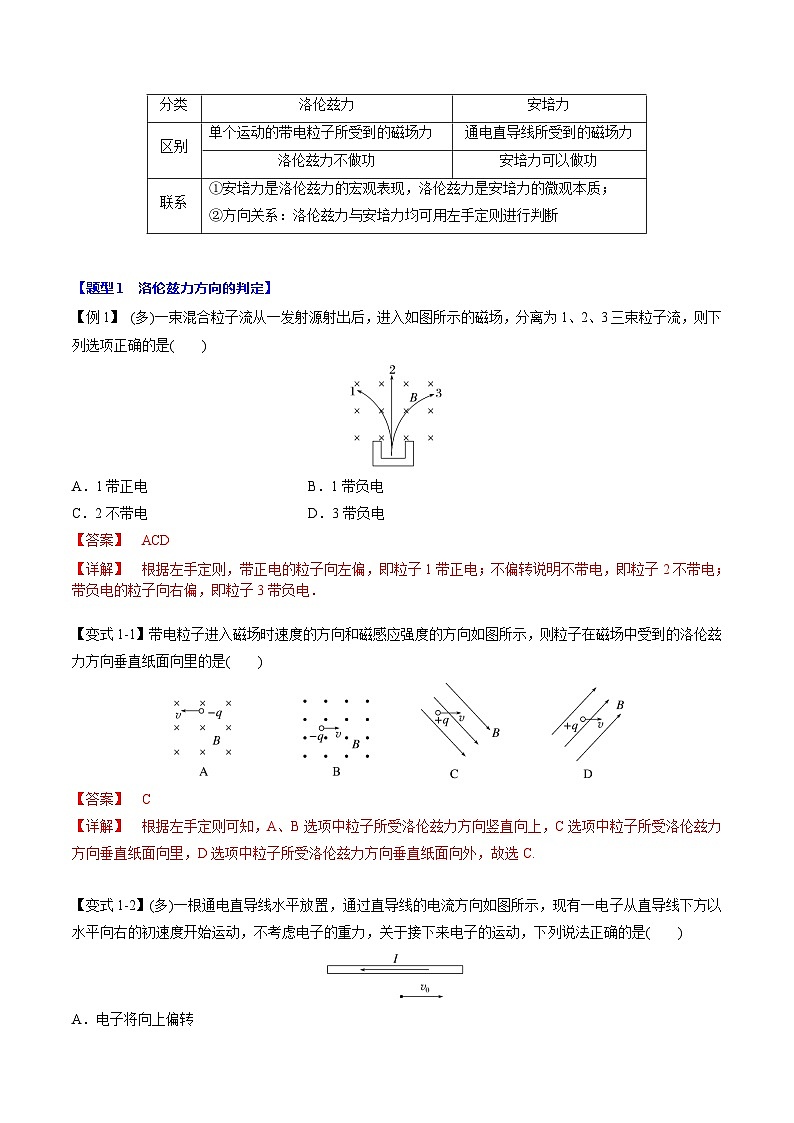 1.2 磁场对运动电荷的作用力(举一反三)(教师版) 2024-2025学年高二物理举一反三系列 练习(人教版2019选择性必修第二册)第2页