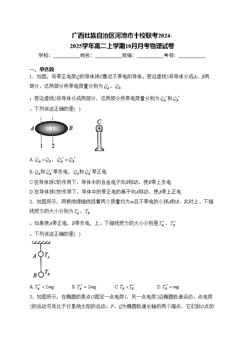 广西壮族自治区河池市十校联考2024-2025学年高二上学期10月月考物理试卷(含答案)第1页