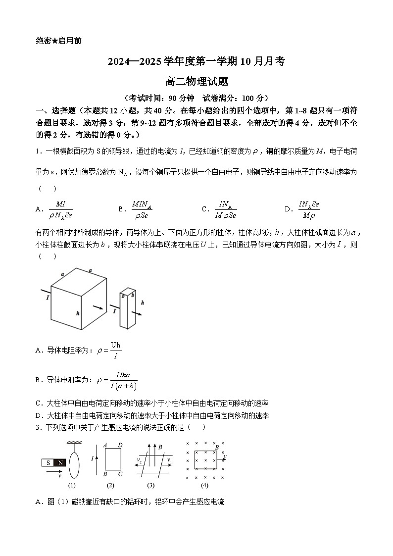山东省济宁市嘉祥县第一中学2024-2025学年高二上学期第一次月考物理试题01