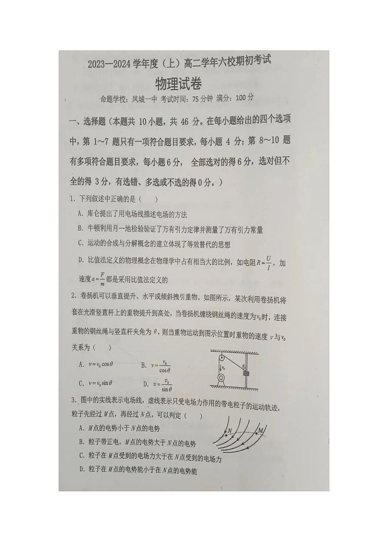 辽宁省六校协作体2023_2024学年高二物理上学期开学考试扫描版第1页