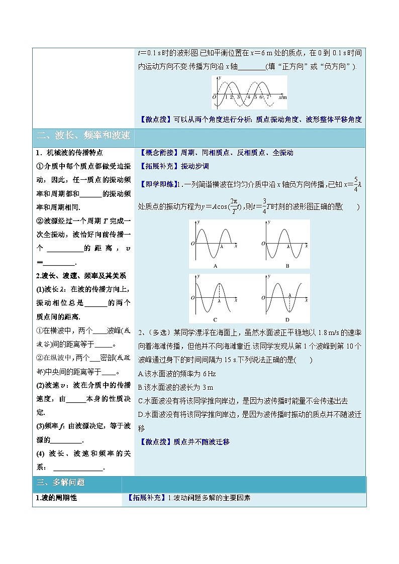 人教版高中物理选择性必修一同步讲义3.2 波的描述(原卷版)第2页