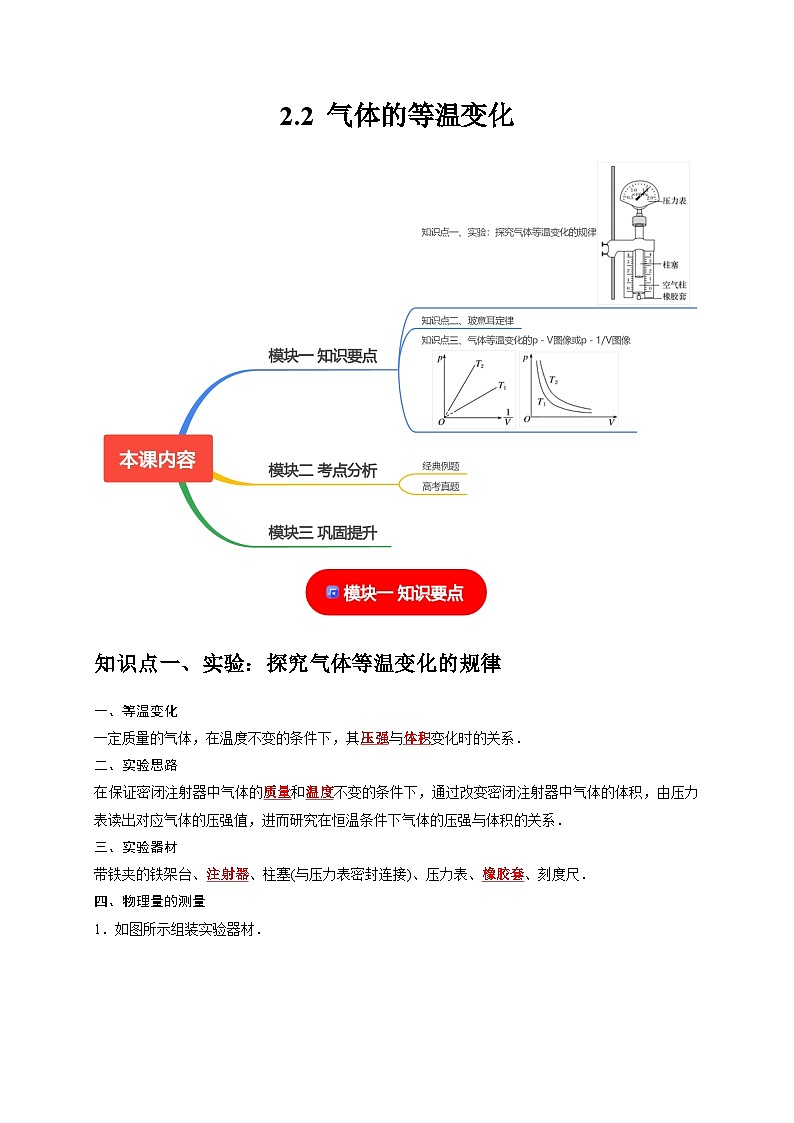 人教版高中物理选择性必修三同步讲义2.2气体的等温变化(解析版)第1页