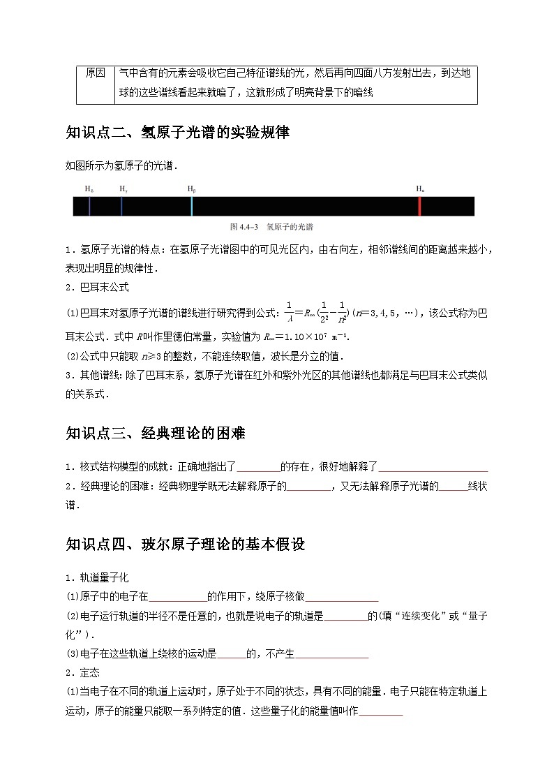 人教版高中物理选择性必修三同步讲义4.4氢原子光谱和玻尔的原子模型(原卷版)第2页