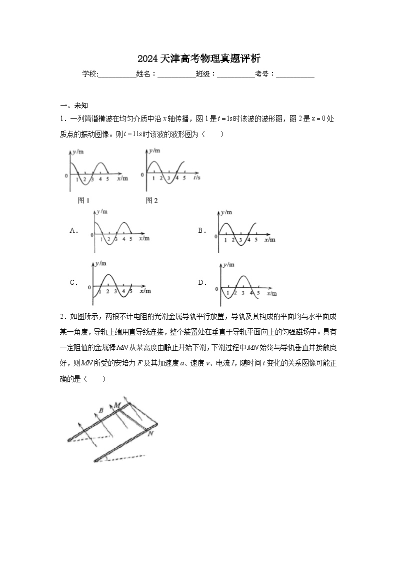 2024天津高考物理真题评析