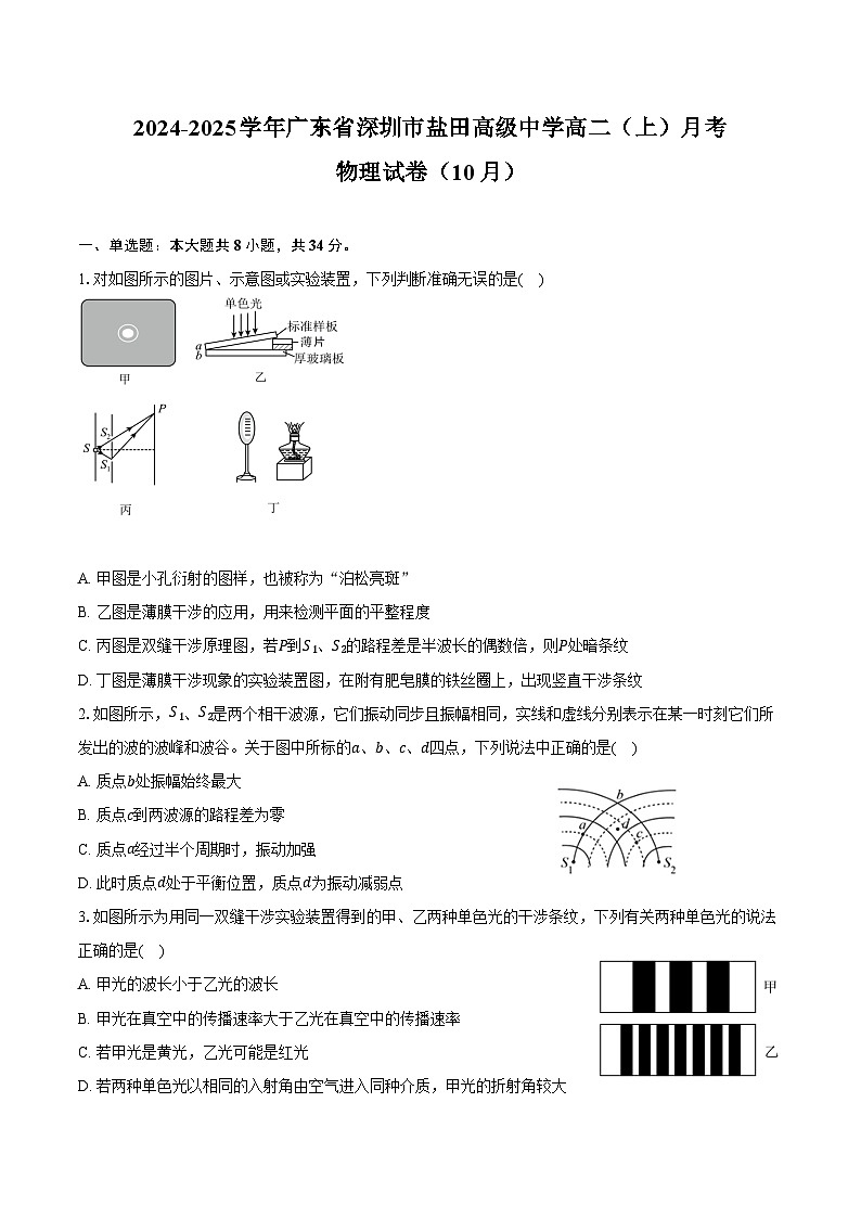 2024-2025学年广东省深圳市盐田高级中学高二(上)月考物理试卷(10月)(含答案)第1页