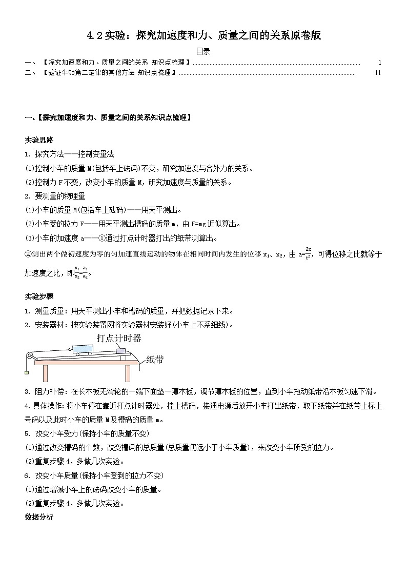 人教版高中物理必修一 同步精讲精练4.2实验:探究加速度和力、质量之间的关系(学生版)第1页