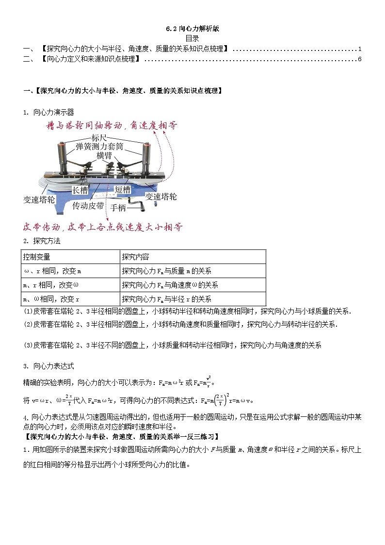 人教版高中物理必修二 同步精讲精练6.2向心力(2份,原卷版+解析版)01