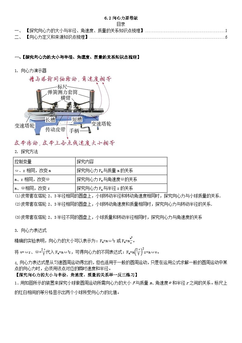 人教版高中物理必修二 同步精讲精练6.2向心力(2份,原卷版+解析版)01