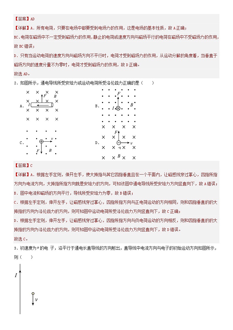 人教版高中物理选择性必修二 同步精讲精练1.2磁场对运动电荷的作用力(2份,原卷版+解析版)02