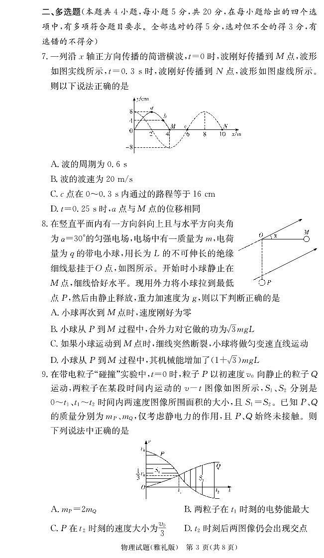 湖南省长沙市雅礼中学2024-2025学年高三上学期月考(三)物理试题03