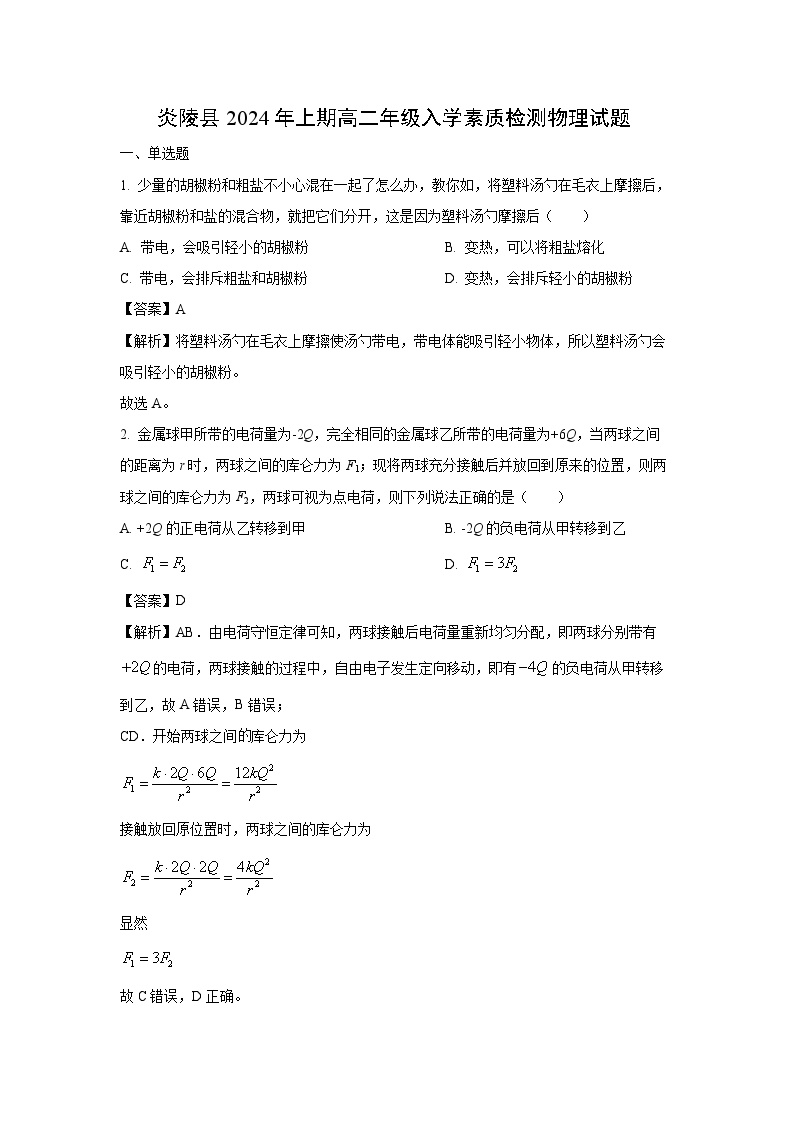 湖南省株洲市炎陵县2023-2024学年高二下学期入学素质考试物理试卷(解析版)