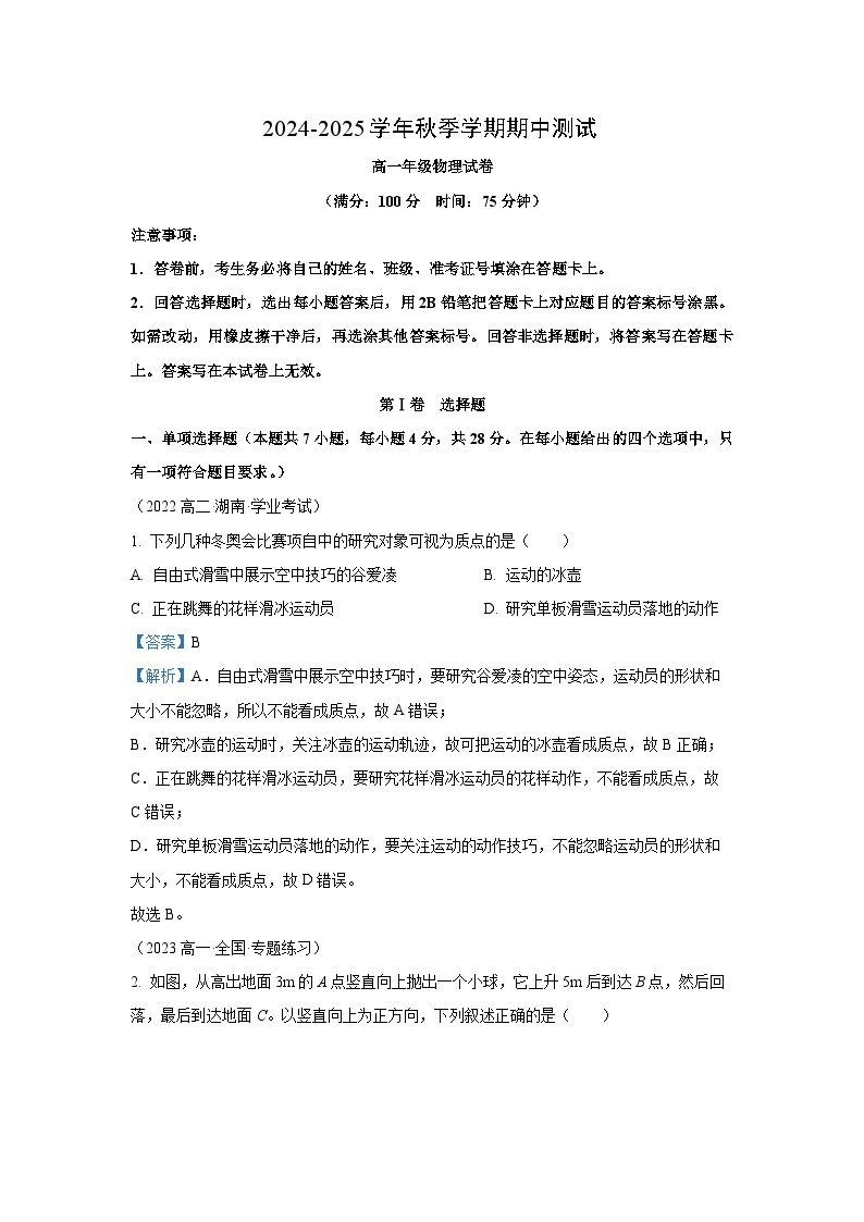 云南省文山壮族苗族自治州麻栗坡县2024-2025学年高一上学期10月期中考试物理试卷[解析版]