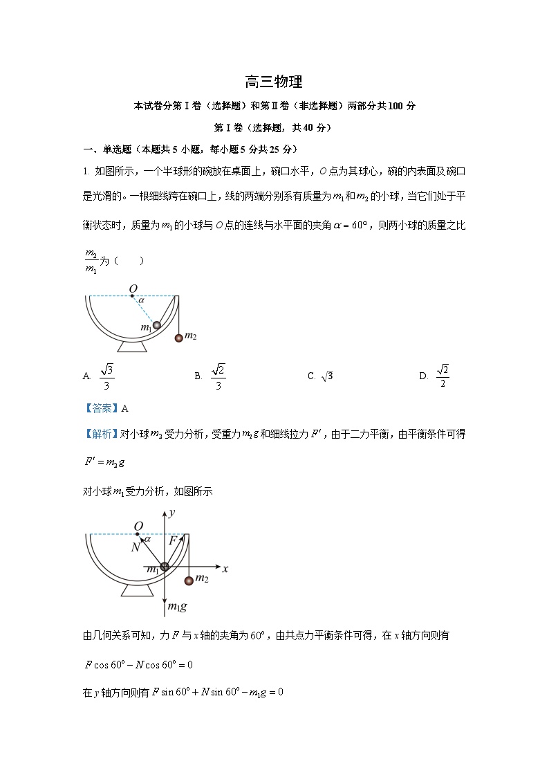 天津市红桥区2024-2025学年高三上学期期中物理试卷[解析版]