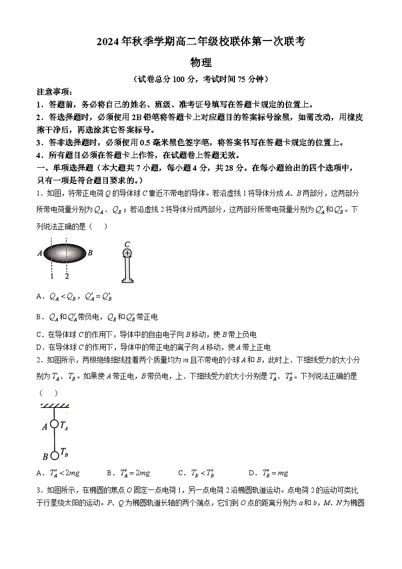2025壮族自治区河池十校联考高二上学期10月月考物理试题无答案01