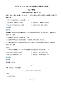 北京市第九中学2024~2025学年高一上学期期中统练物理试卷（Word版附解析）