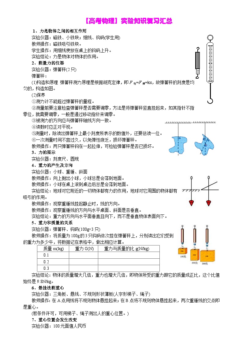 【高考物理】实验知识复习汇总-学案