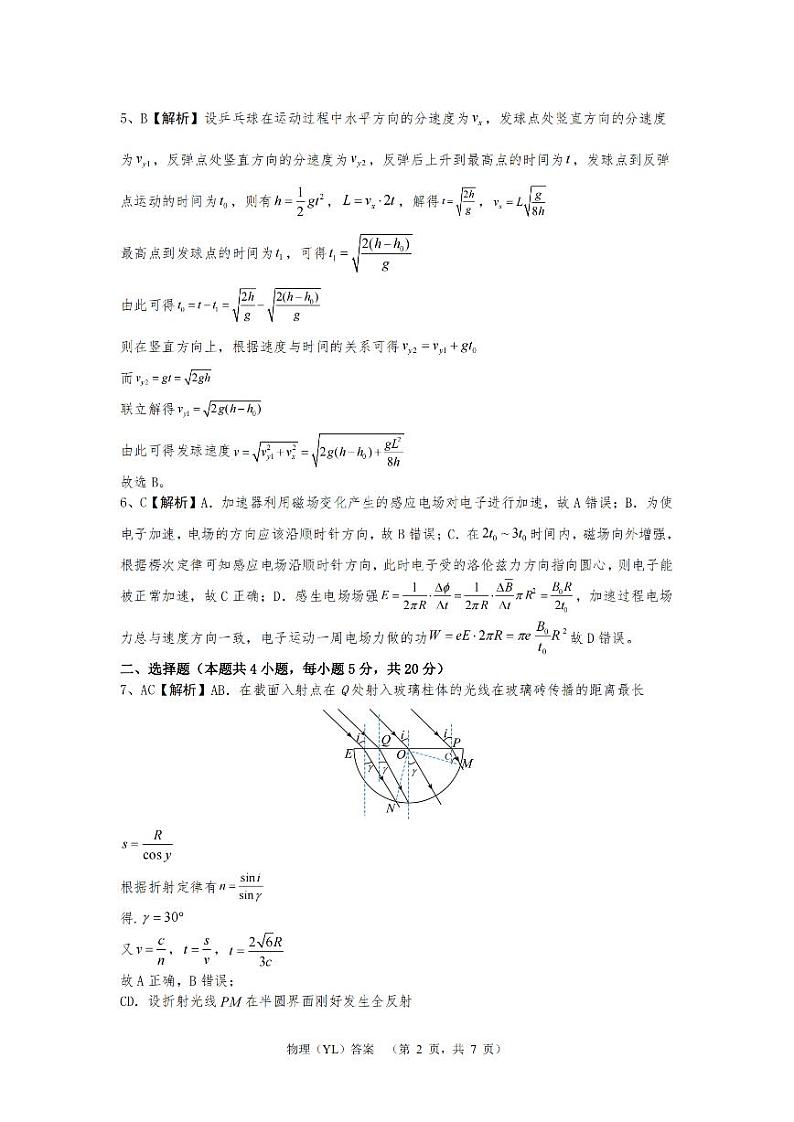 湖南省雅礼中学2025届高三综合自主测试(9月)+物理答案第2页