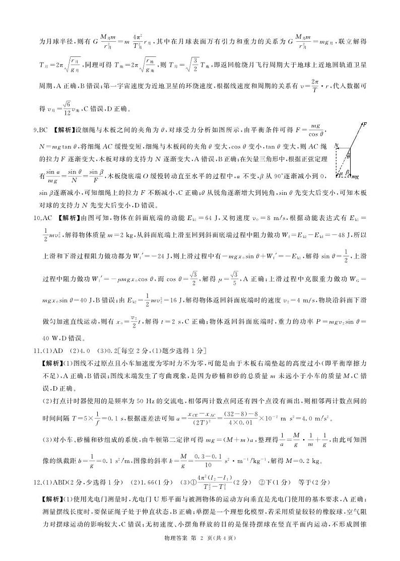 辽宁高三期中(物理)答案第2页