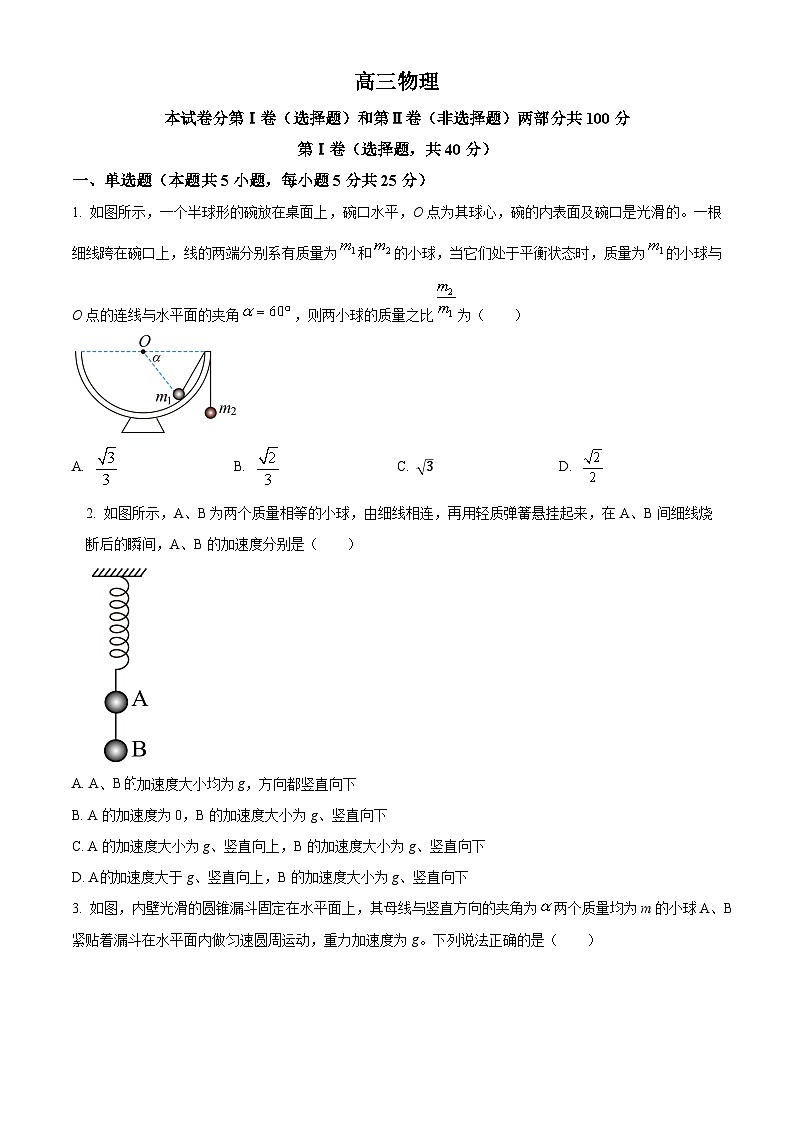 解析:天津市红桥区2024-2025学年高三上学期期中物理试题(原卷版)第1页