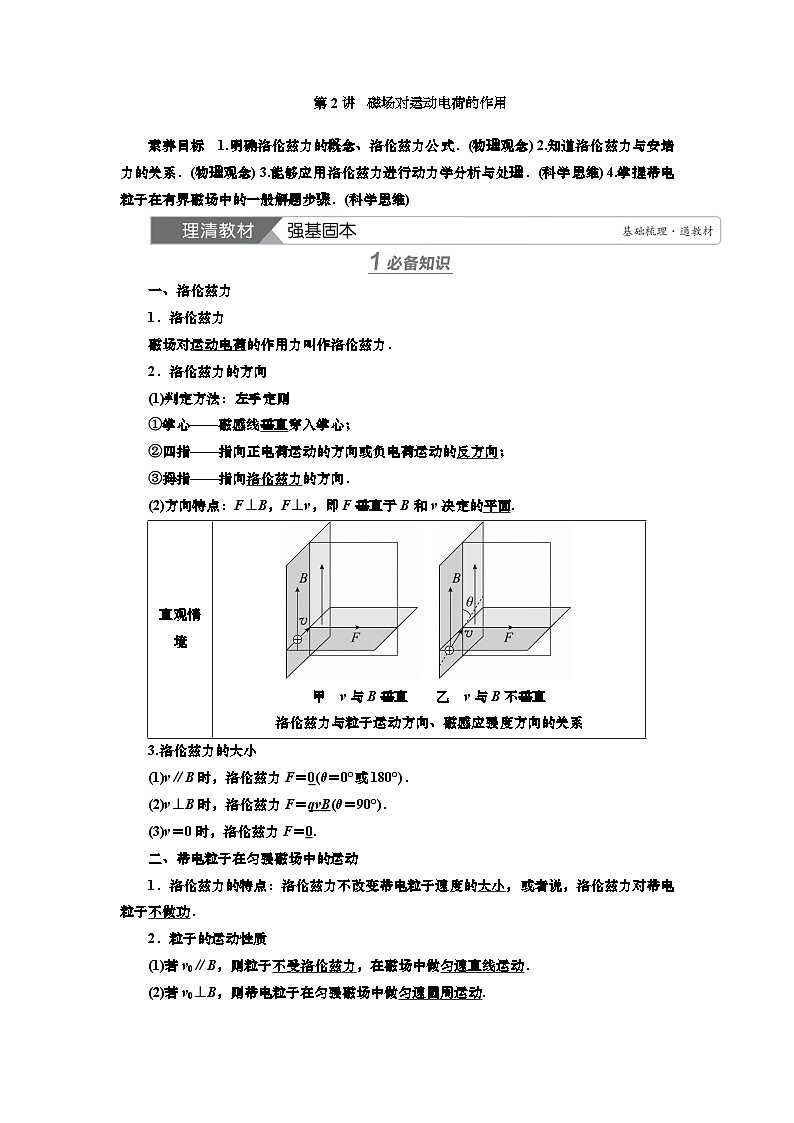 第九章 第二讲 磁场对运动电荷的作用(课件PPT+讲义)-【知识梳理】2025年高考物理一轮复习01