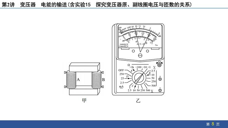 2025年新高考物理二轮复习 变压器 电能的输送(含实验15 探究变压器原、副线圈电压与匝数的关系)(课件)第8页