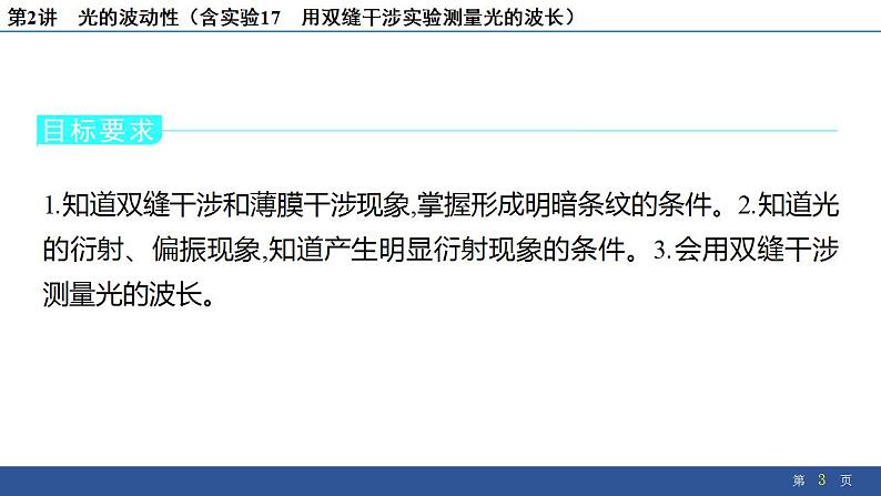 2025年新高考物理二轮复习 光的波动性(含实验17 用双缝干涉实验测量光的波长)(课件)第3页