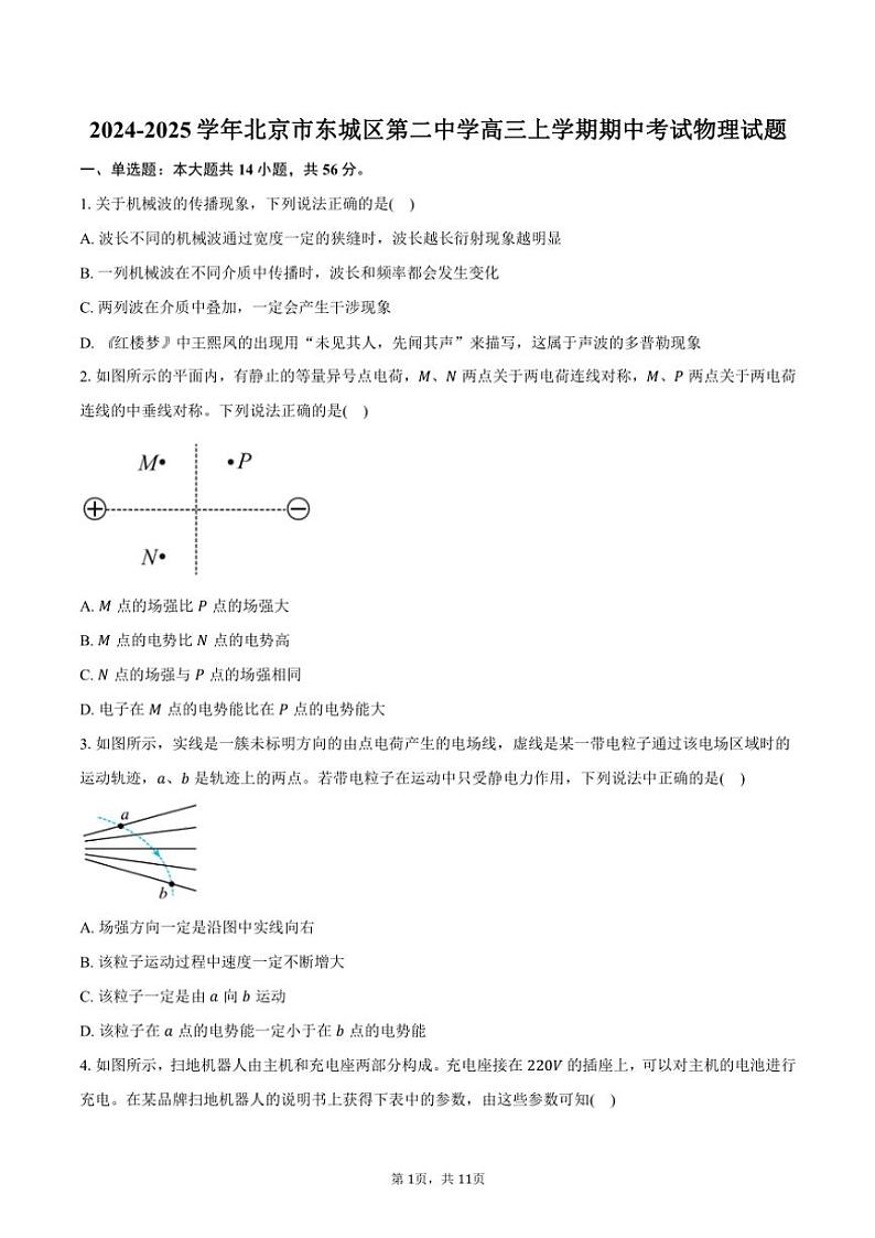 2024~2025学年北京市东城区第二中学高三(上)期中物理试卷(含答案)第1页