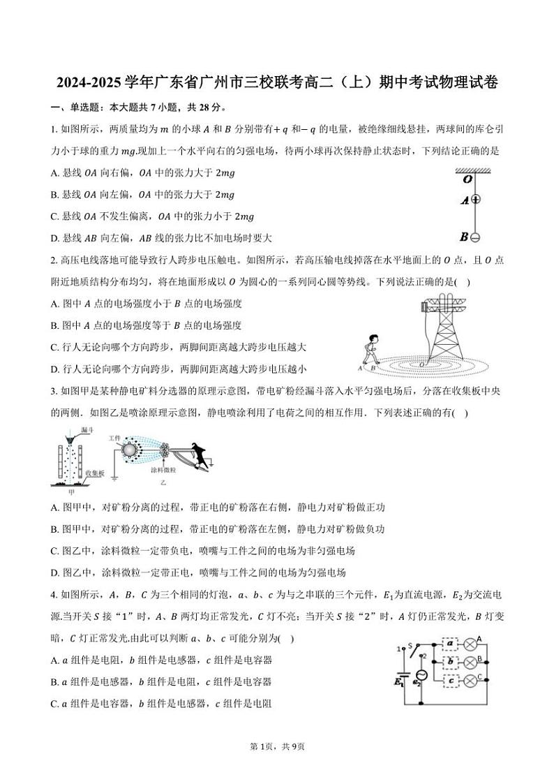 2024~2025学年广东省广州市三校联考高二(上)期中物理试卷(含答案)01