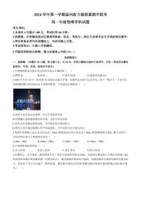 浙江温州新力量联盟2024年高一上学期期中联考物理试卷+答案