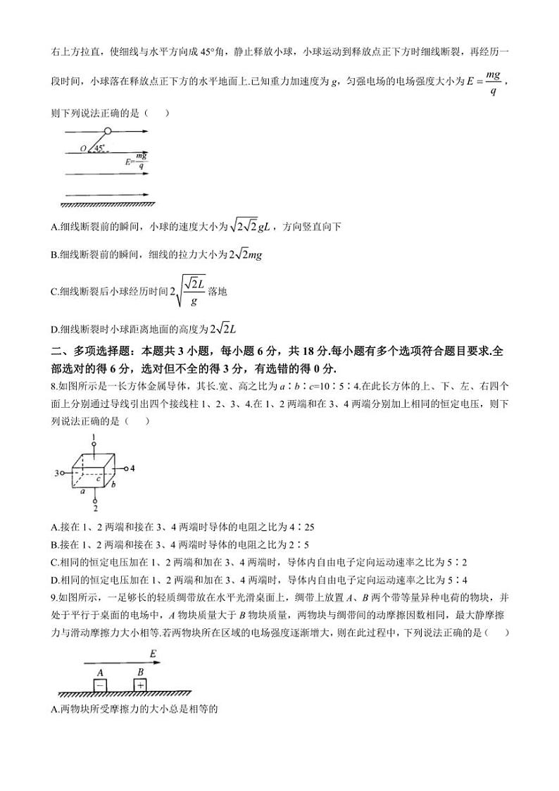 山西省朔州市怀仁市大地学校高中部2024~2025学年高二(上)期中物理试卷(含解析)第3页