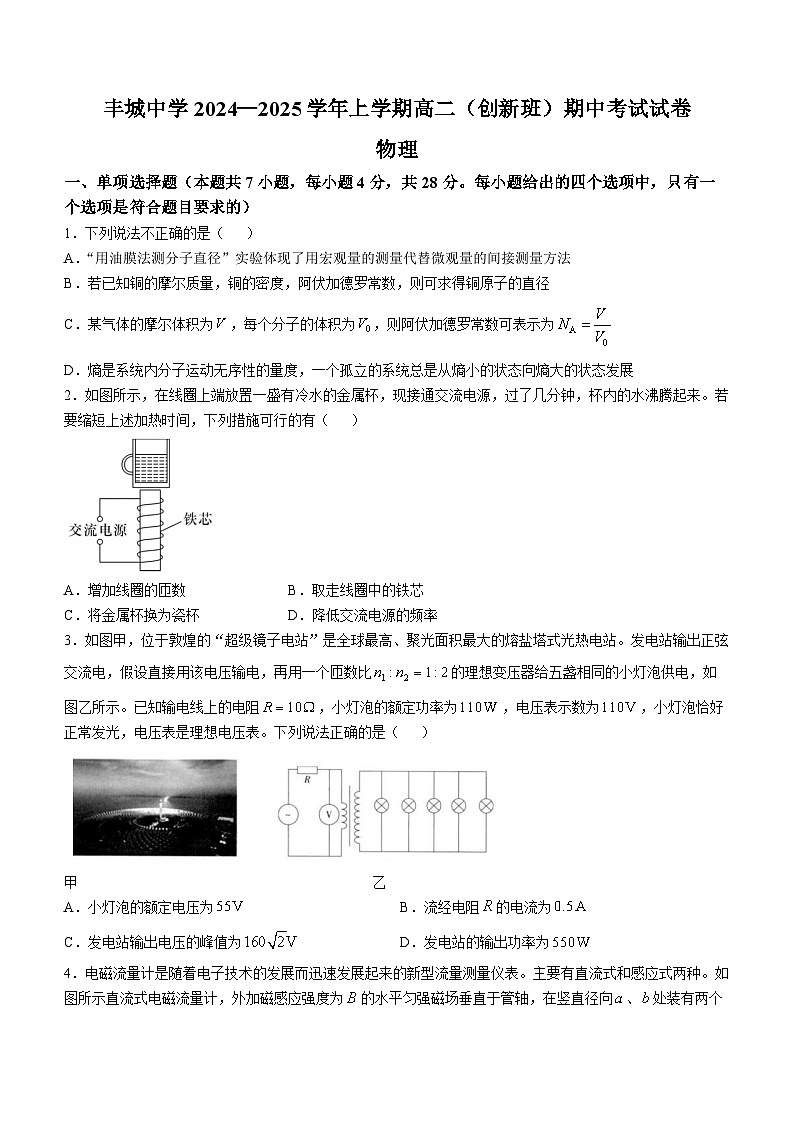 江西省丰城中学2024-2025学年高二上学期期中考试物理试题(创新班)第1页