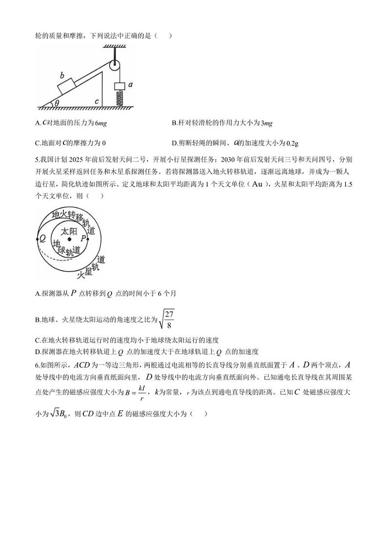 湖北省武汉市江岸区2024~2025学年高三(上)11月调考试卷物理(含答案)第2页