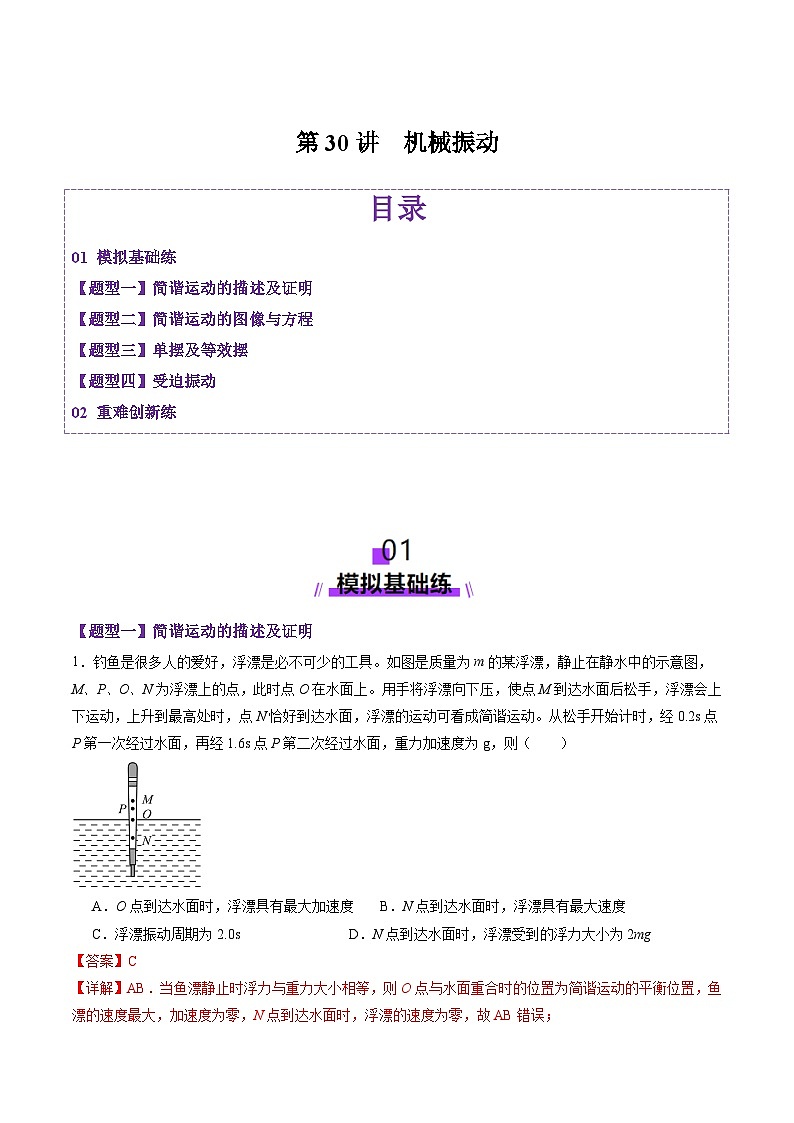 第30讲 机械振动(练习)(解析版)-2025年高考物理一轮复习讲练测(新教材新高考)第1页