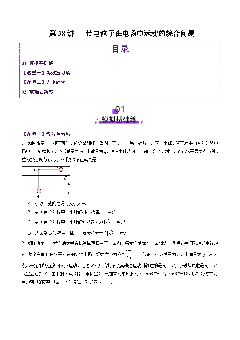 第38讲 带电粒子在电场中运动的综合问题(练习)(原卷版)-2025年高考物理一轮复习讲练测(新教材新高考)第1页