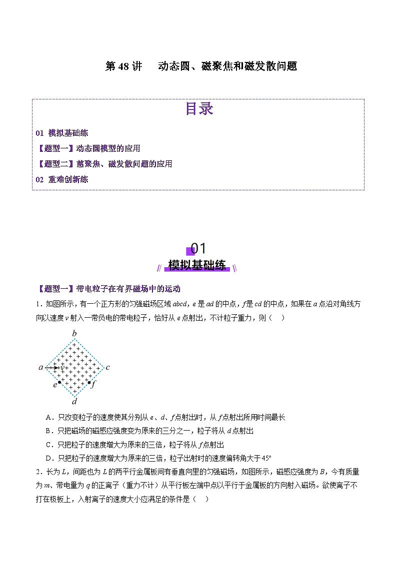 第48讲 动态圆、磁聚焦和磁发散问题(练习)(原卷版)-2025年高考物理一轮复习讲练测(新教材新高考)第1页