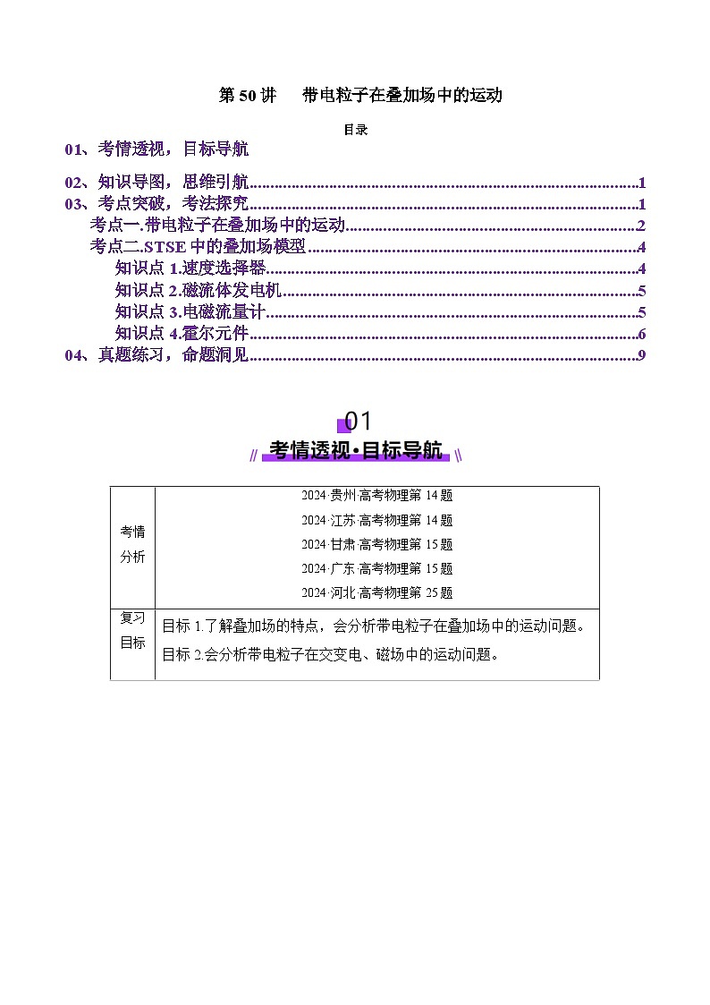 第50讲 带电粒子在叠加场中的运动(讲义)(原卷版)-2025年高考物理一轮复习讲练测(新教材新高考)第1页