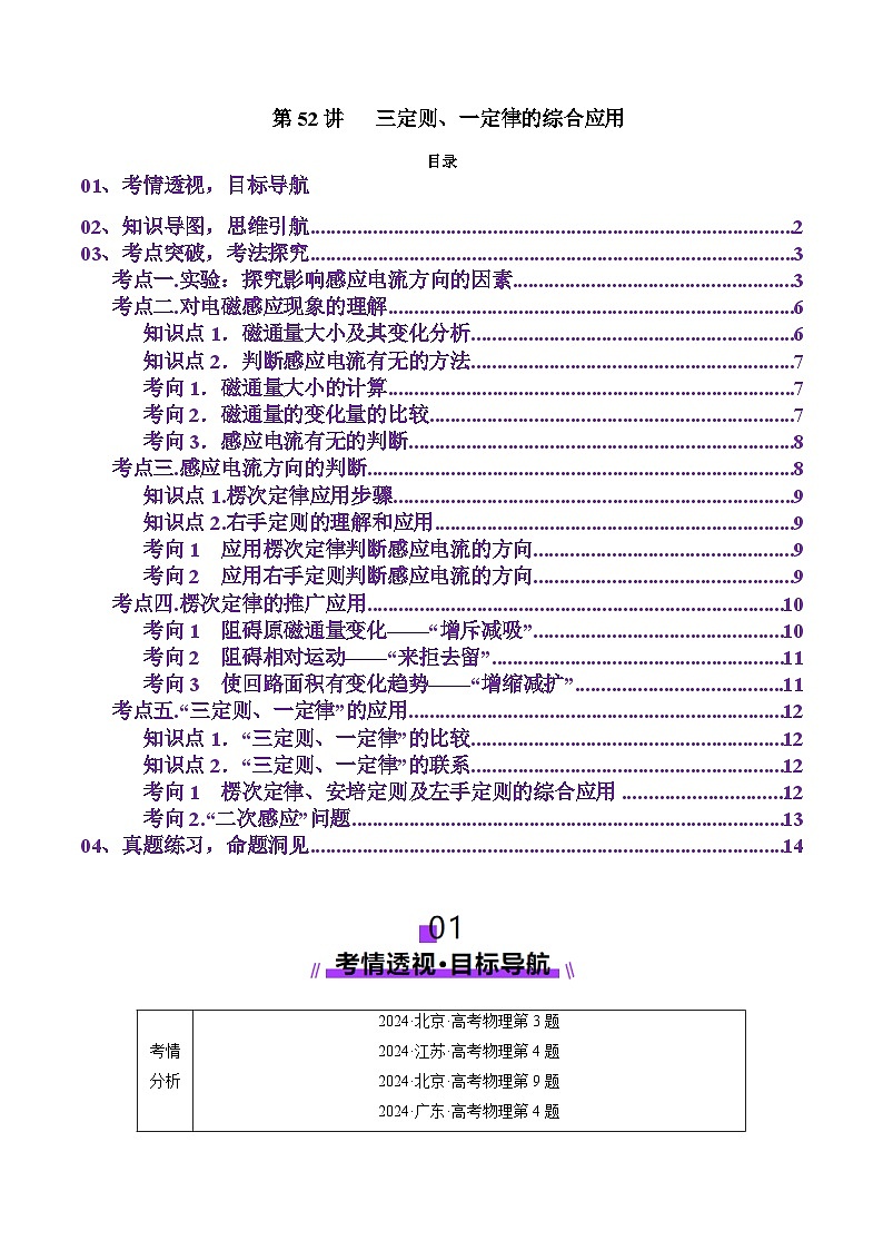 第52講   三定則、一定律的綜合應(yīng)用(講義)（原卷版）-2025年高考物理一輪復(fù)習(xí)講練測(cè)（新教材新高考）第1頁
