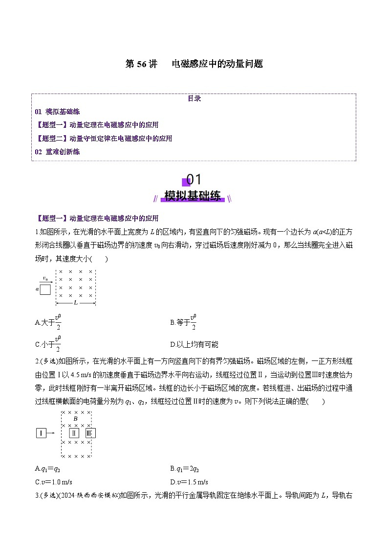第56講   電磁感應(yīng)中的動量問題（練習）（原卷版）-2025年高考物理一輪復習講練測（新教材新高考）第1頁