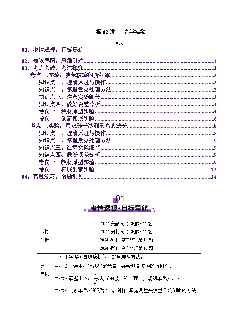 第62讲 光学实验(讲义)(解析版)-2025年高考物理一轮复习讲练测(新教材新高考)01