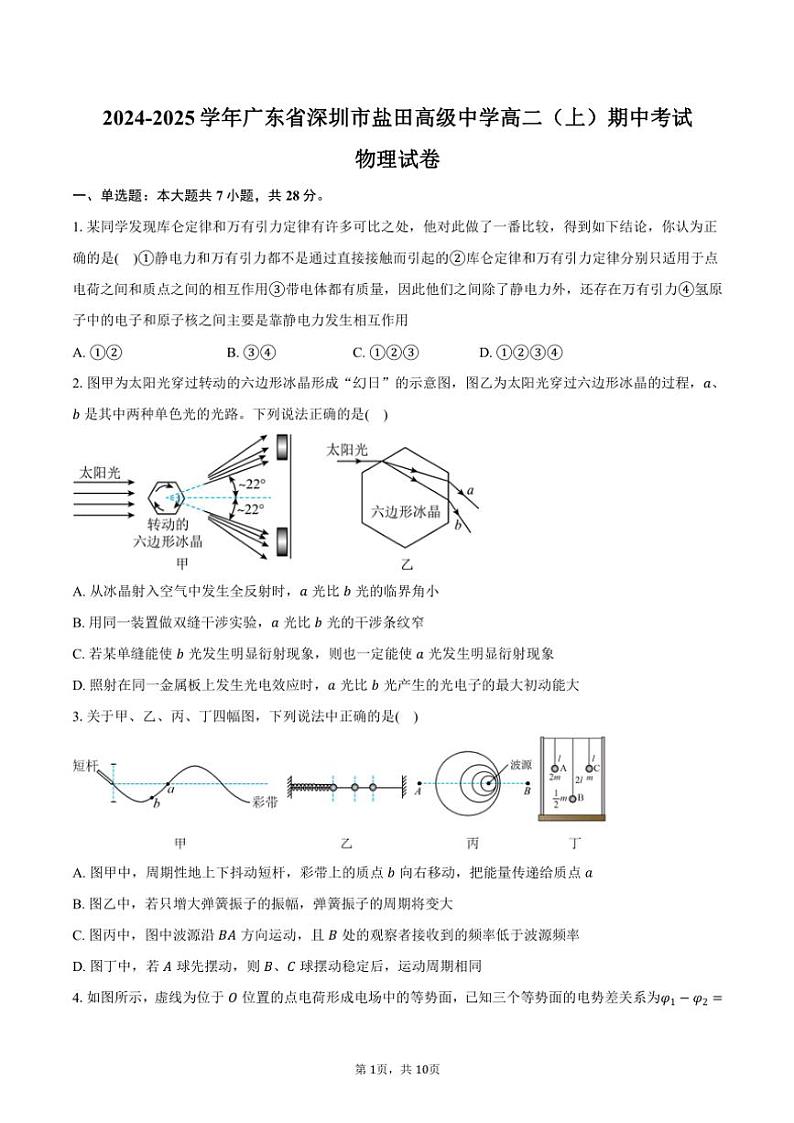 2024~2025学年广东省深圳市盐田高级中学高二(上)期中物理试卷(含答案)第1页
