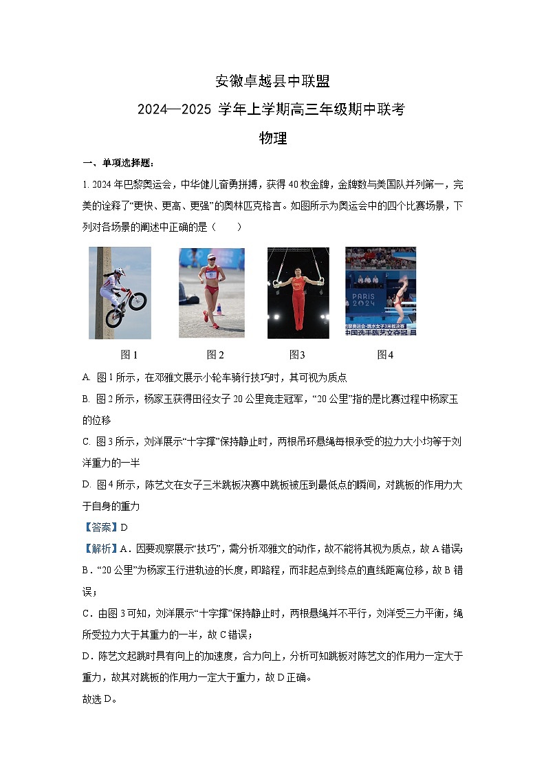 2024-2025学年安徽省卓越县中联盟高三(上)11月期中联考物理试卷(解析版)第1页