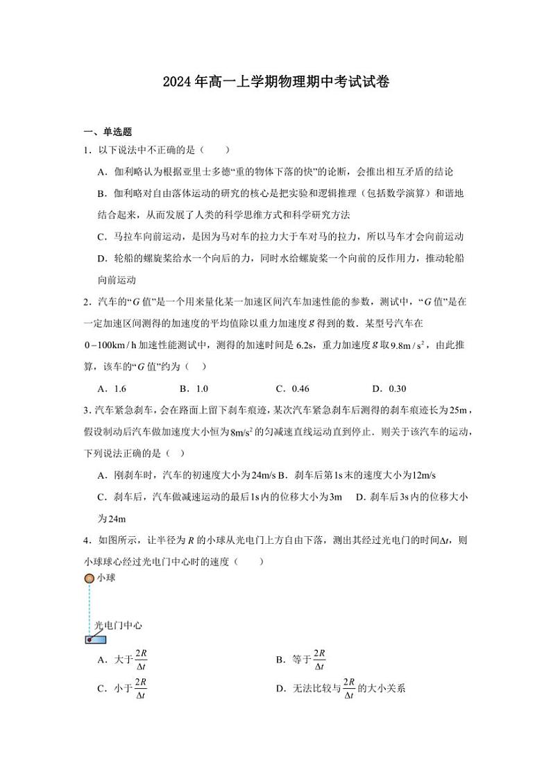 湖南省岳阳市云溪区2024~2025学年高一(上)期中物理试卷(含答案)01