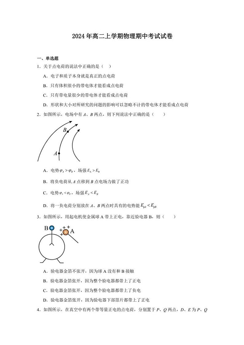 湖南省岳阳市云溪区2024~2025学年高二(上)期中物理试卷(含答案)01