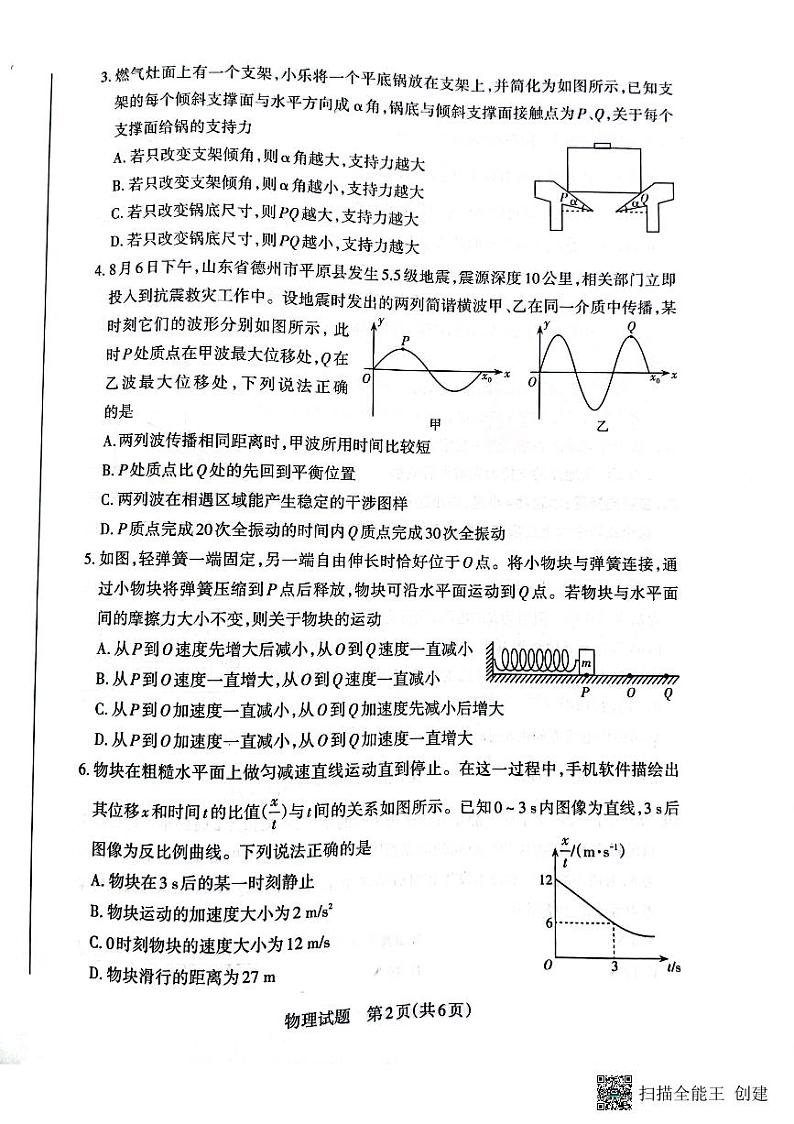 山西省大同市2023_2024学年高三物理上学期10月月考试题pdf无答案第2页