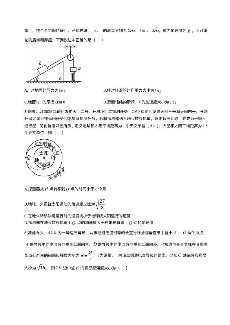 物理丨湖北省武汉市江岸区2025届高三11月调研物理试卷及答案第2页