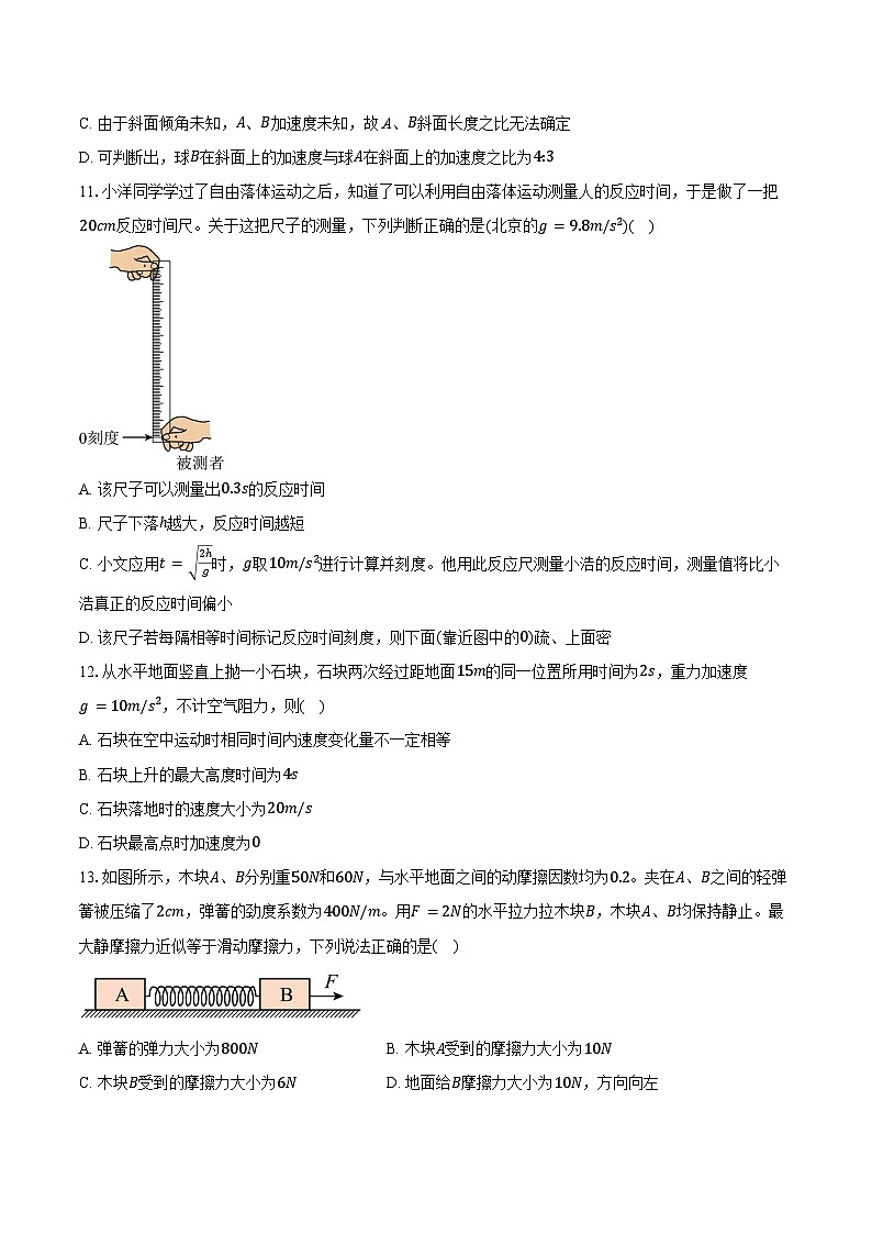 2024-2025学年北京市海淀区十一学校高一上学期期中考试物理试题(含答案)第3页