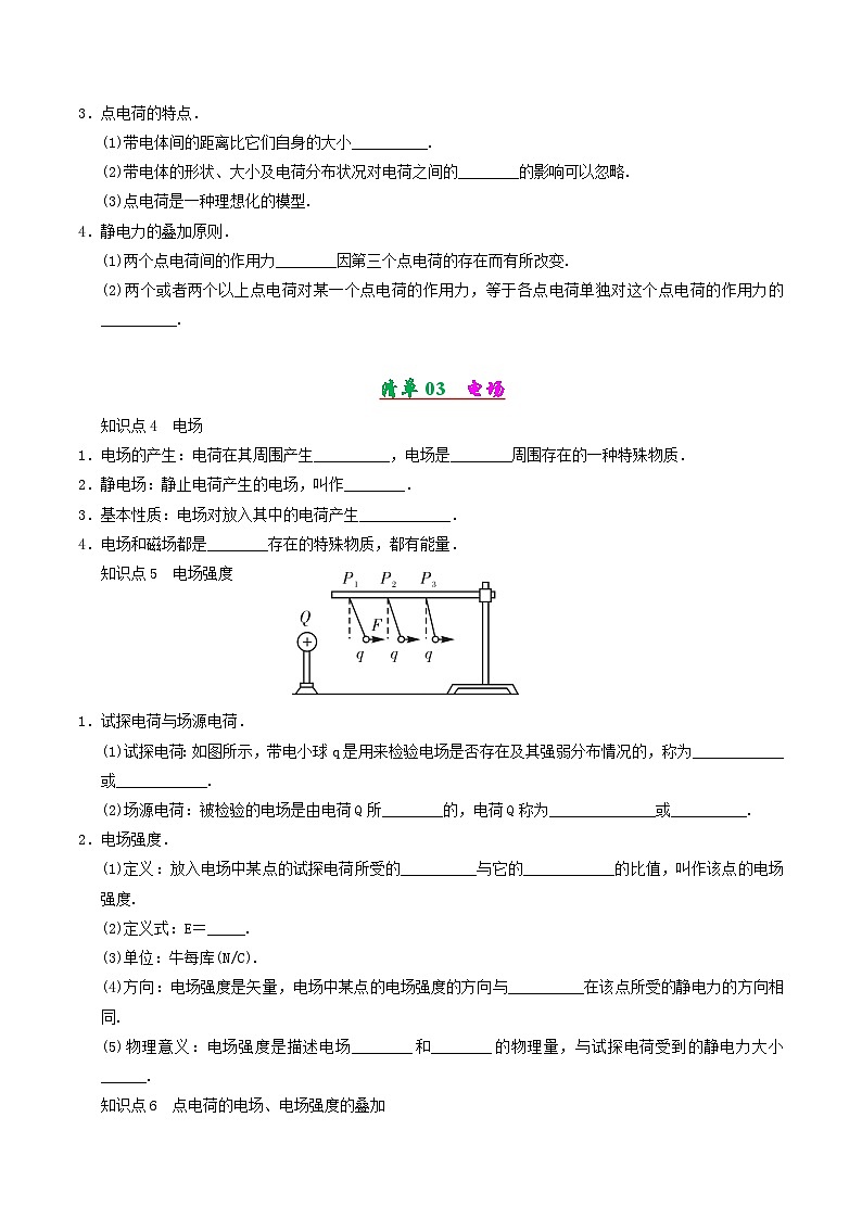 专题01 电场力的性质(考点清单)-2024-2025学年高二物理上学期期末考点(人教版2019)(原卷版)第2页